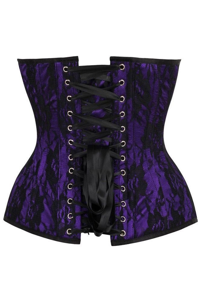 Top Drawer Purple Satin w/Black Lace Overlay Steel Boned Overbust Corset - Daisy Corsets