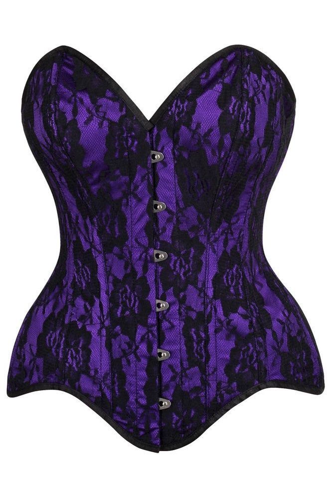 Top Drawer Purple Satin w/Black Lace Overlay Steel Boned Overbust Corset - Daisy Corsets