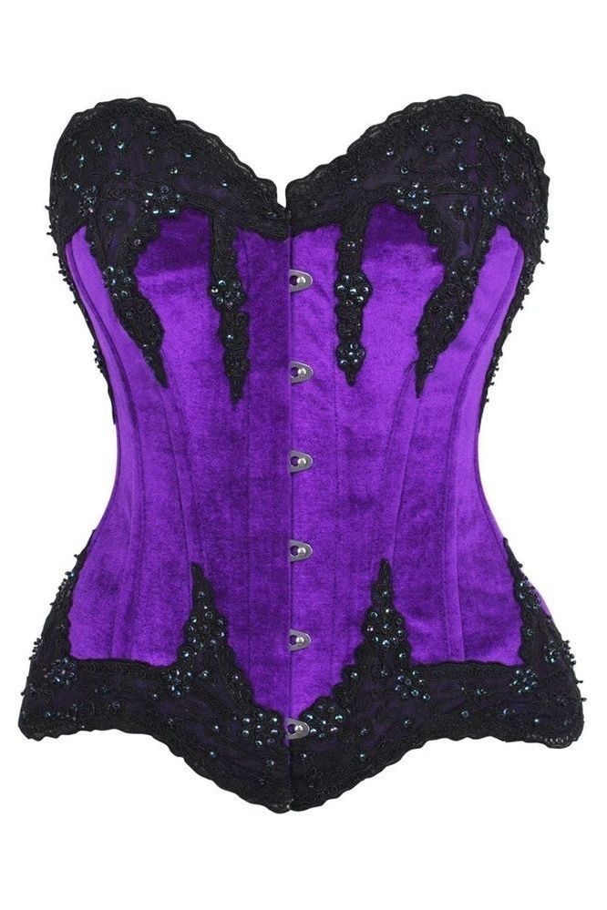 Top Drawer Purple Velvet & Beaded Steel Boned Overbust Corset - Daisy Corsets
