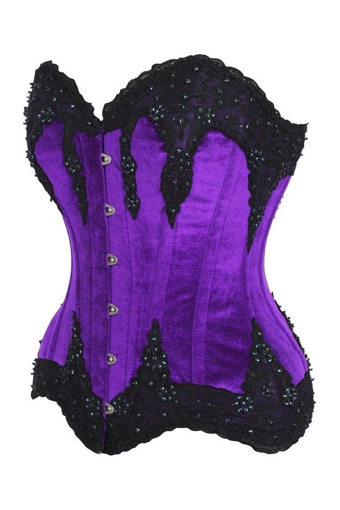 Top Drawer Purple Velvet & Beaded Steel Boned Overbust Corset - Daisy Corsets