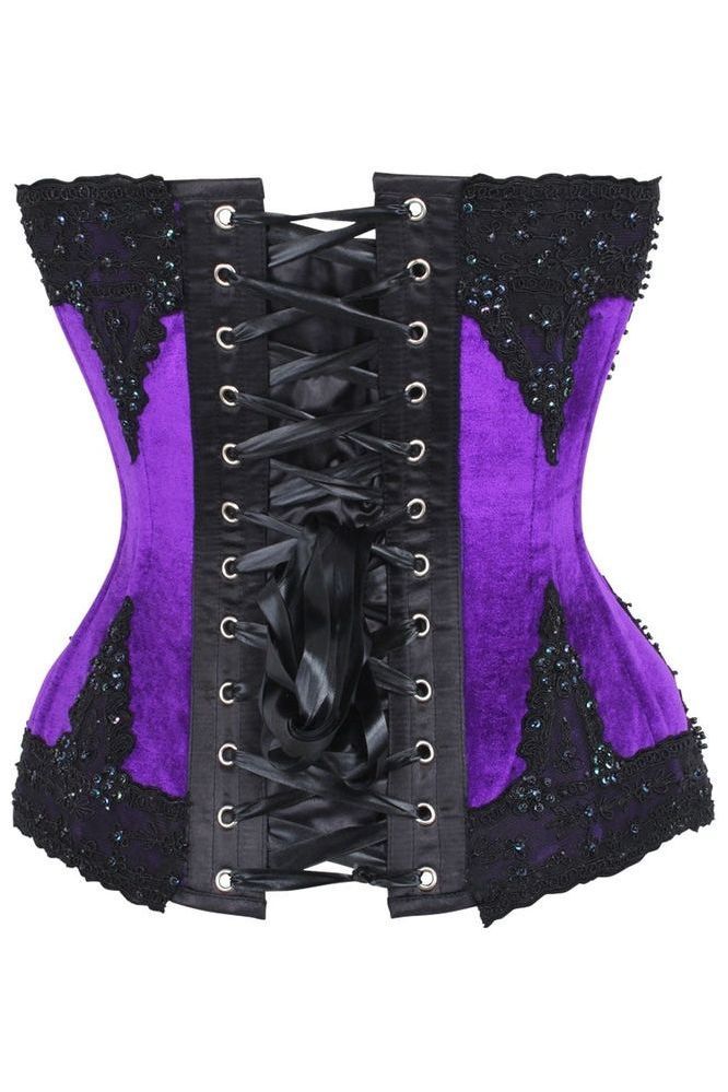 Top Drawer Purple Velvet & Beaded Steel Boned Overbust Corset - Daisy Corsets