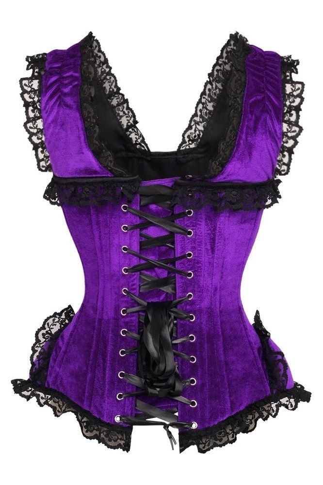 Top Drawer Purple Velvet & Lace Steel Boned Corset w/Cap Sleeves - Daisy Corsets