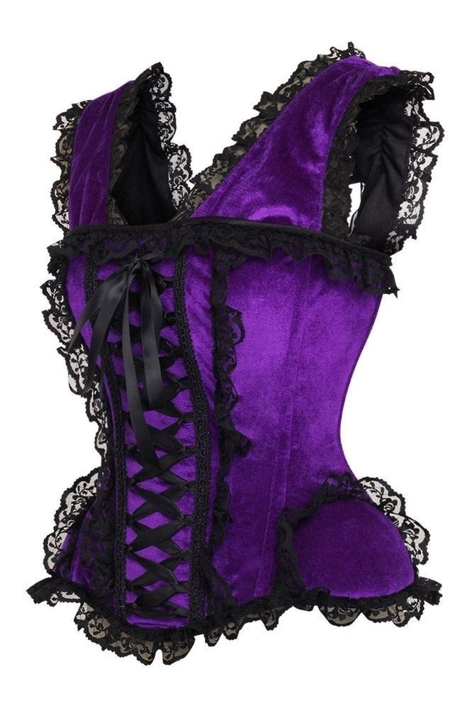 Top Drawer Purple Velvet & Lace Steel Boned Corset w/Cap Sleeves - Daisy Corsets
