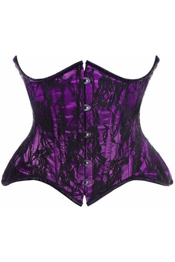 Top Drawer Purple w/Black Lace Double Steel Boned Curvy Cut Waist Cincher Corset - Daisy Corsets