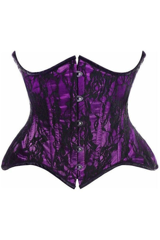 Top Drawer Purple w/Black Lace Double Steel Boned Curvy Cut Waist Cincher Corset - Daisy Corsets