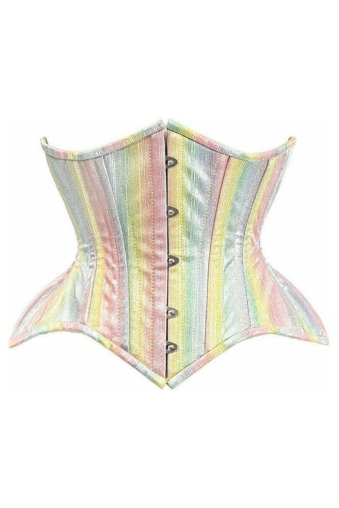 Top Drawer Rainbow Glitter Double Steel Boned Curvy Cut Waist Cincher Corset - Daisy Corsets