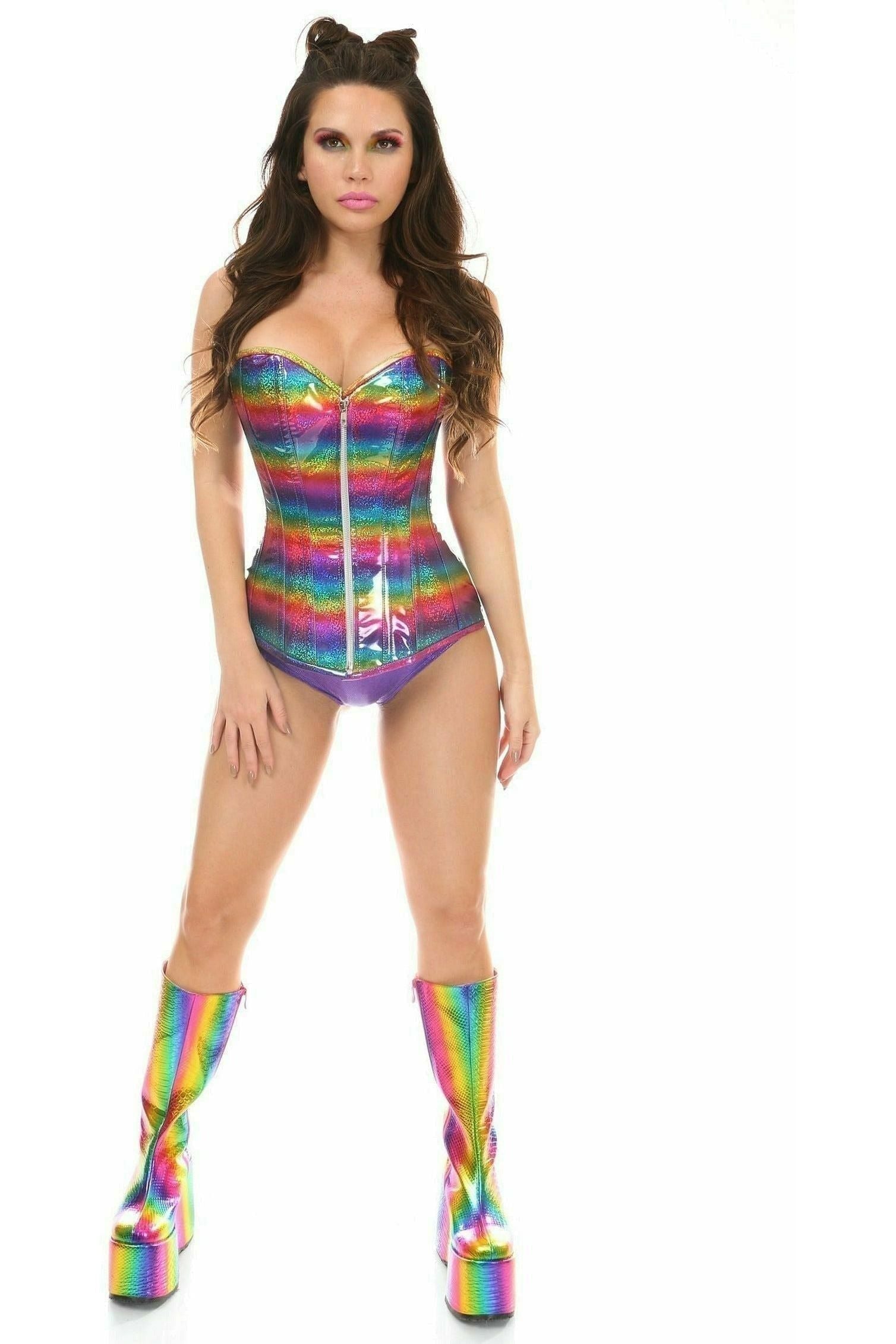 Top Drawer Rainbow Glitter Steel Boned Corset - Daisy Corsets