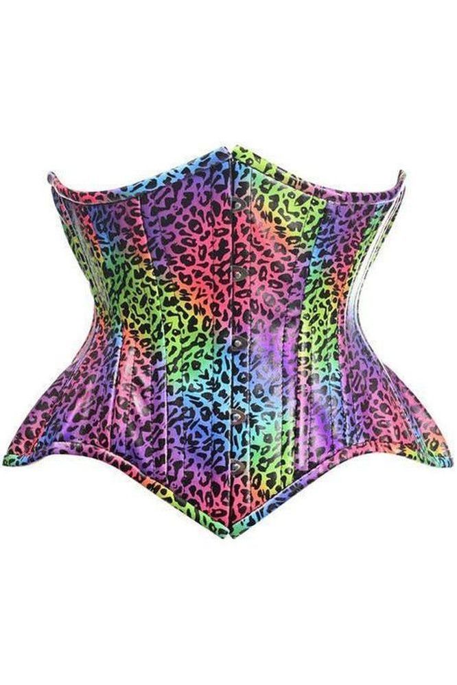 Top Drawer Rainbow Leopard Print Double Steel Boned Curvy Cut Underbust Cincher Corset - Daisy Corsets