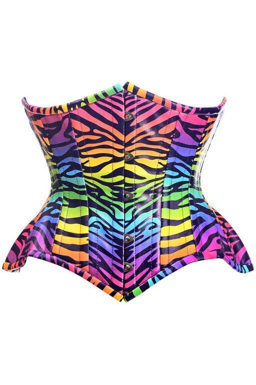 Top Drawer Rainbow Print Double Steel Boned Curvy Cut Underbust Cincher Corset - Daisy Corsets