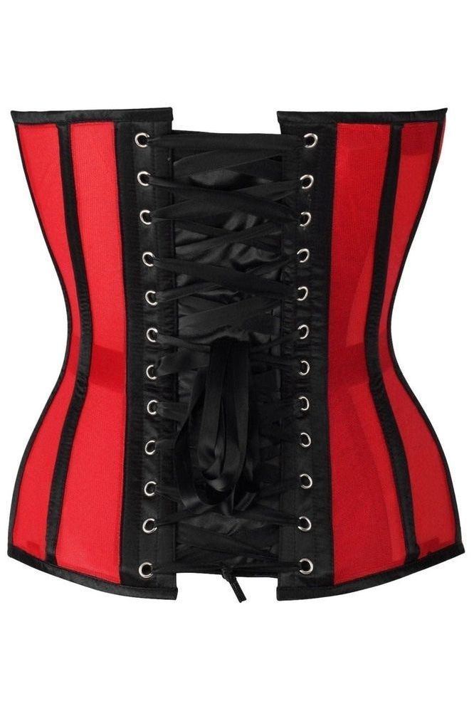 Top Drawer Red Mesh & Black Satin Steel Boned Overbust Corset - Daisy Corsets