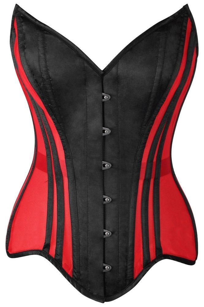Top Drawer Red Mesh & Black Satin Steel Boned Overbust Corset - Daisy Corsets