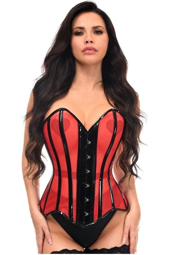 Top Drawer Red Mesh Net w/Patent Steel Boned Overbust Corset - Daisy Corsets