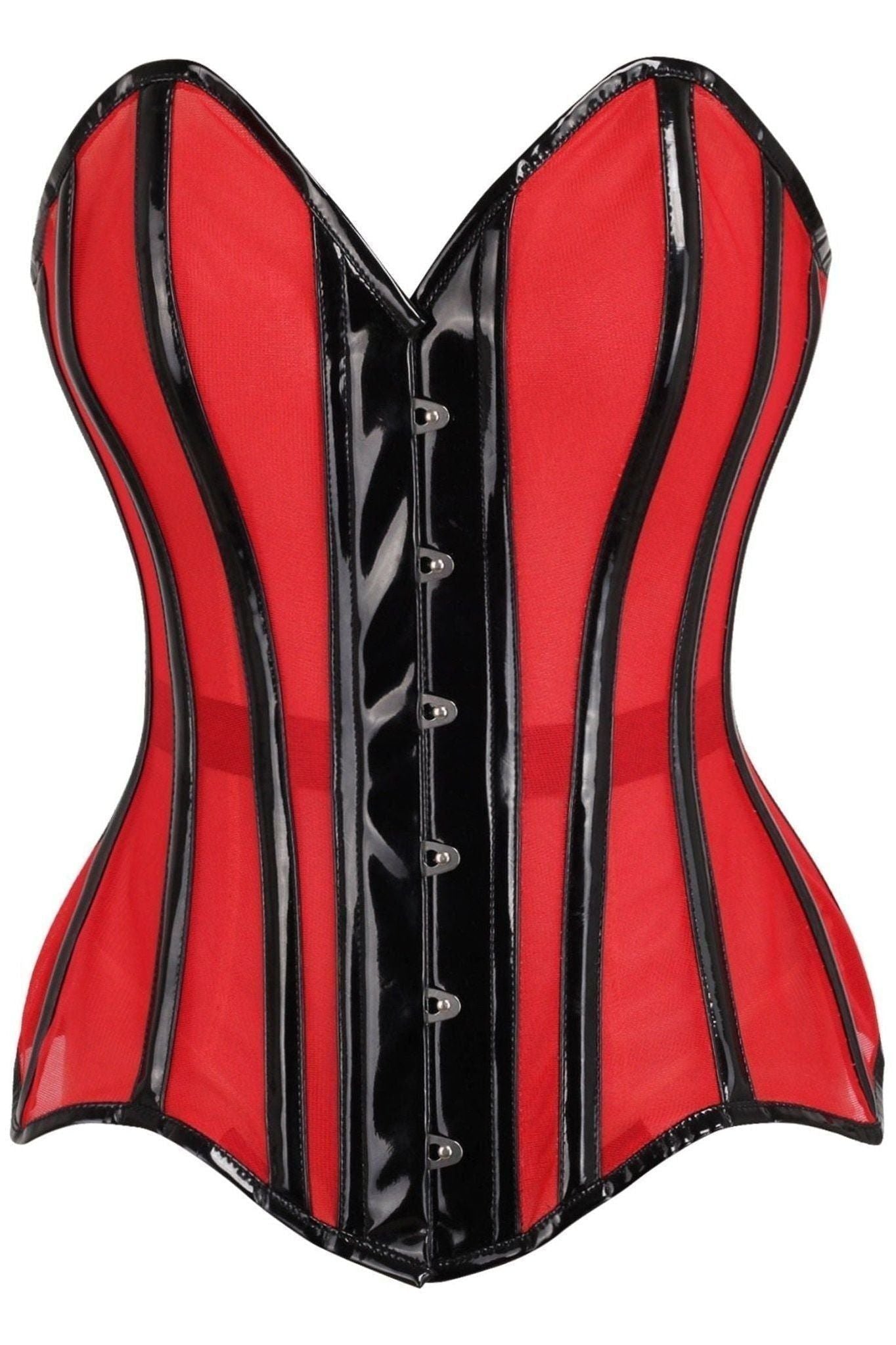 Top Drawer Red Mesh Net w/Patent Steel Boned Overbust Corset - Daisy Corsets