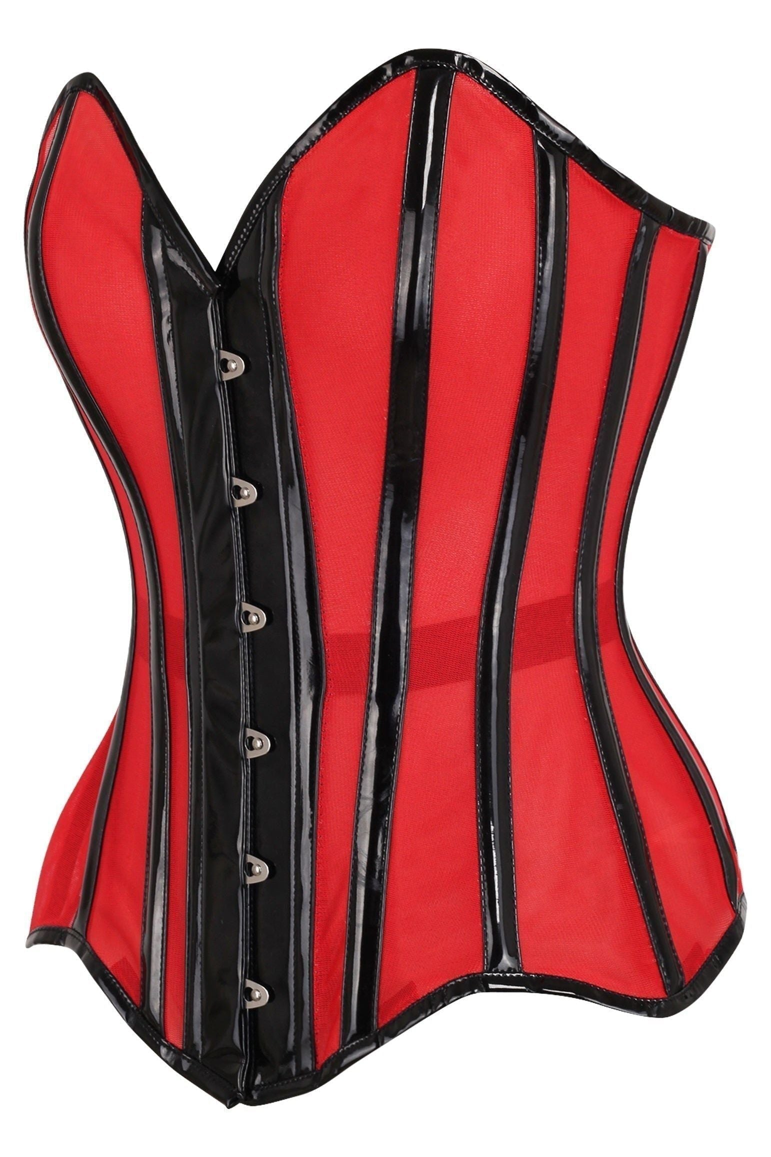 Top Drawer Red Mesh Net w/Patent Steel Boned Overbust Corset - Daisy Corsets