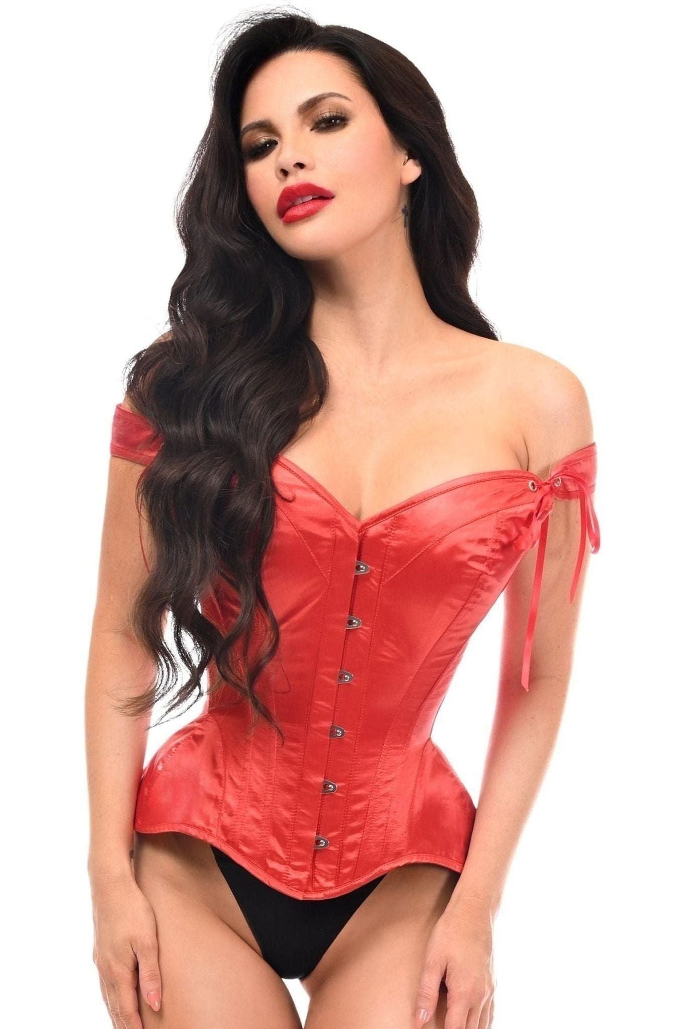Top Drawer Red Satin Steel Boned Corset w/Straps - Daisy Corsets
