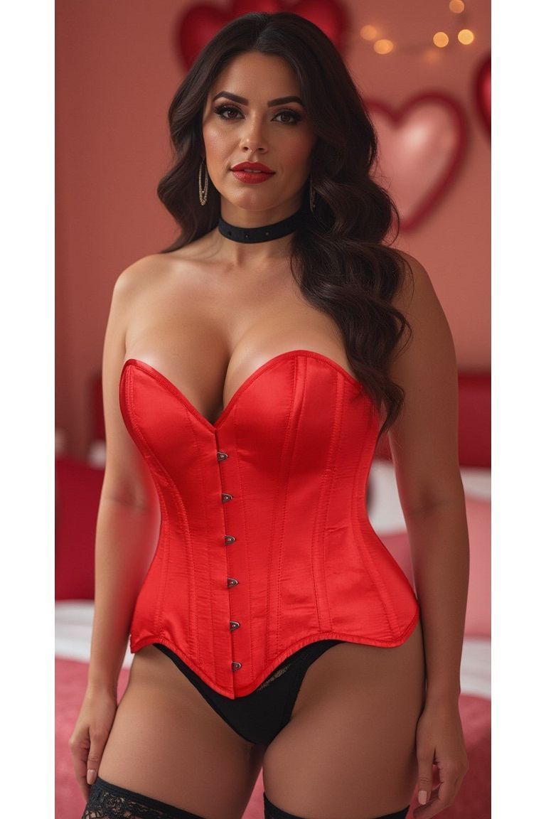 Top Drawer Red Satin Steel Boned Overbust Corset - Daisy Corsets