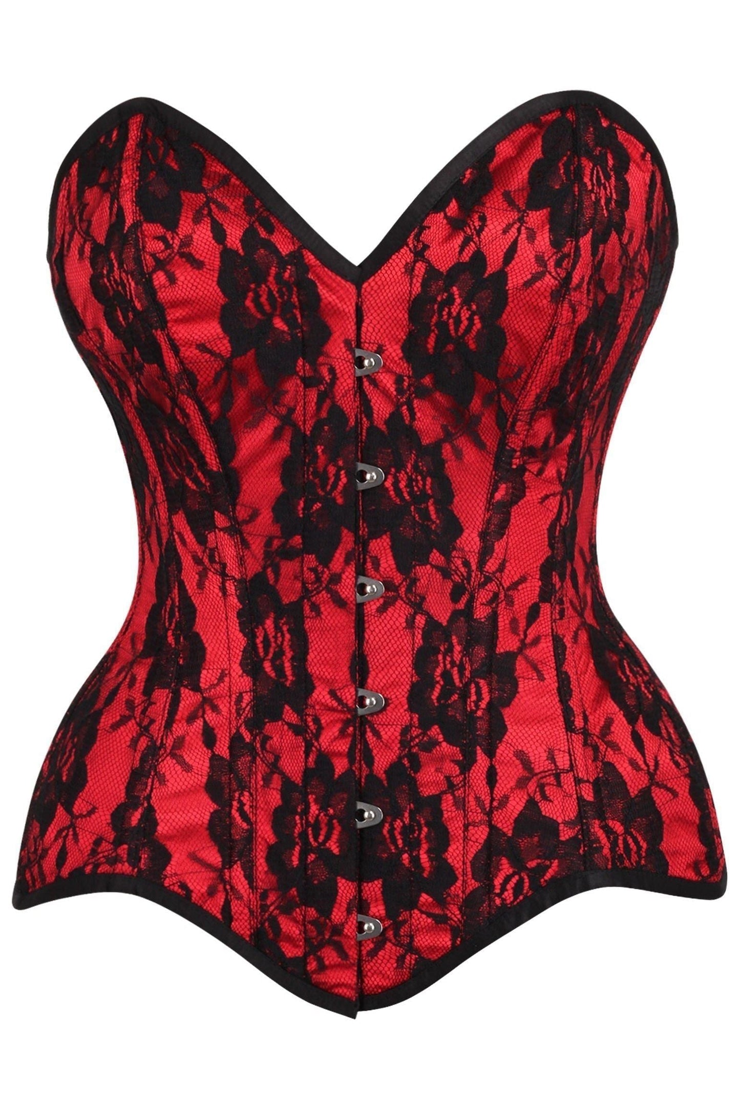 Top Drawer Red Satin w/Black Lace Overlay Steel Boned Overbust Corset - Daisy Corsets