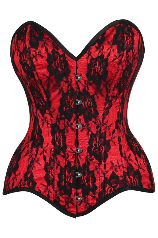 Top Drawer Red Satin w/Black Lace Overlay Steel Boned Overbust Corset - Daisy Corsets