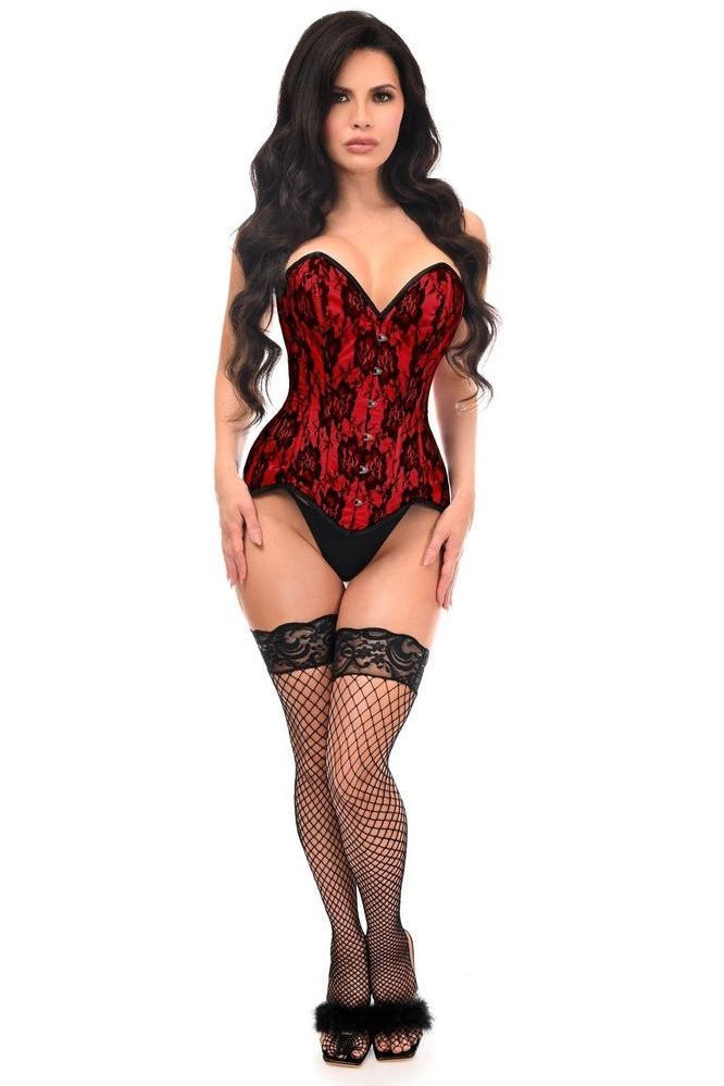 Top Drawer Red Satin w/Black Lace Overlay Steel Boned Overbust Corset - Daisy Corsets