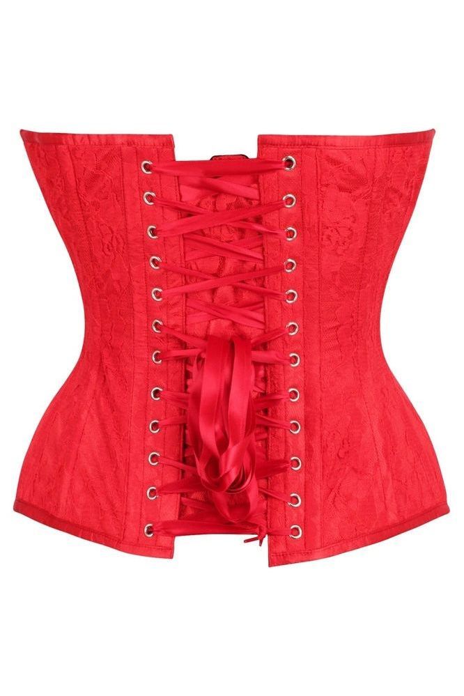 Top Drawer Red Satin w/Red Lace Overlay Steel Boned Overbust Corset - Daisy Corsets