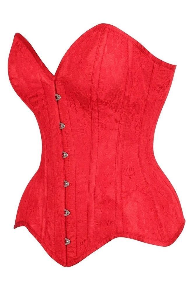 Top Drawer Red Satin w/Red Lace Overlay Steel Boned Overbust Corset - Daisy Corsets