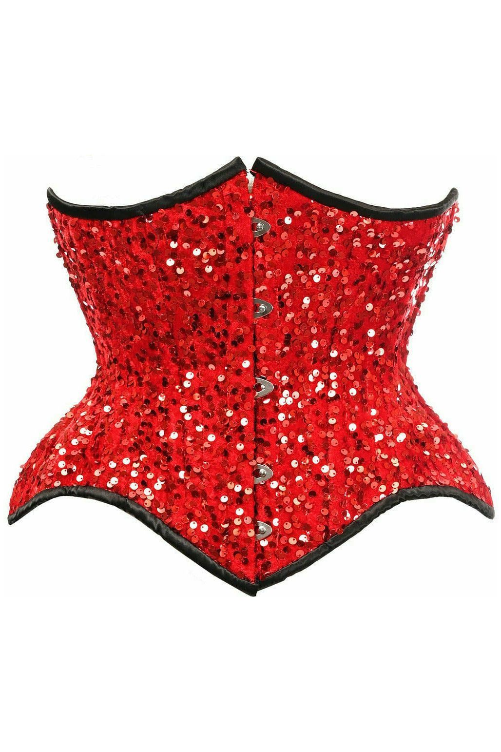 Top Drawer Red Sequin Curvy Cut Waist Cincher Corset - Daisy Corsets