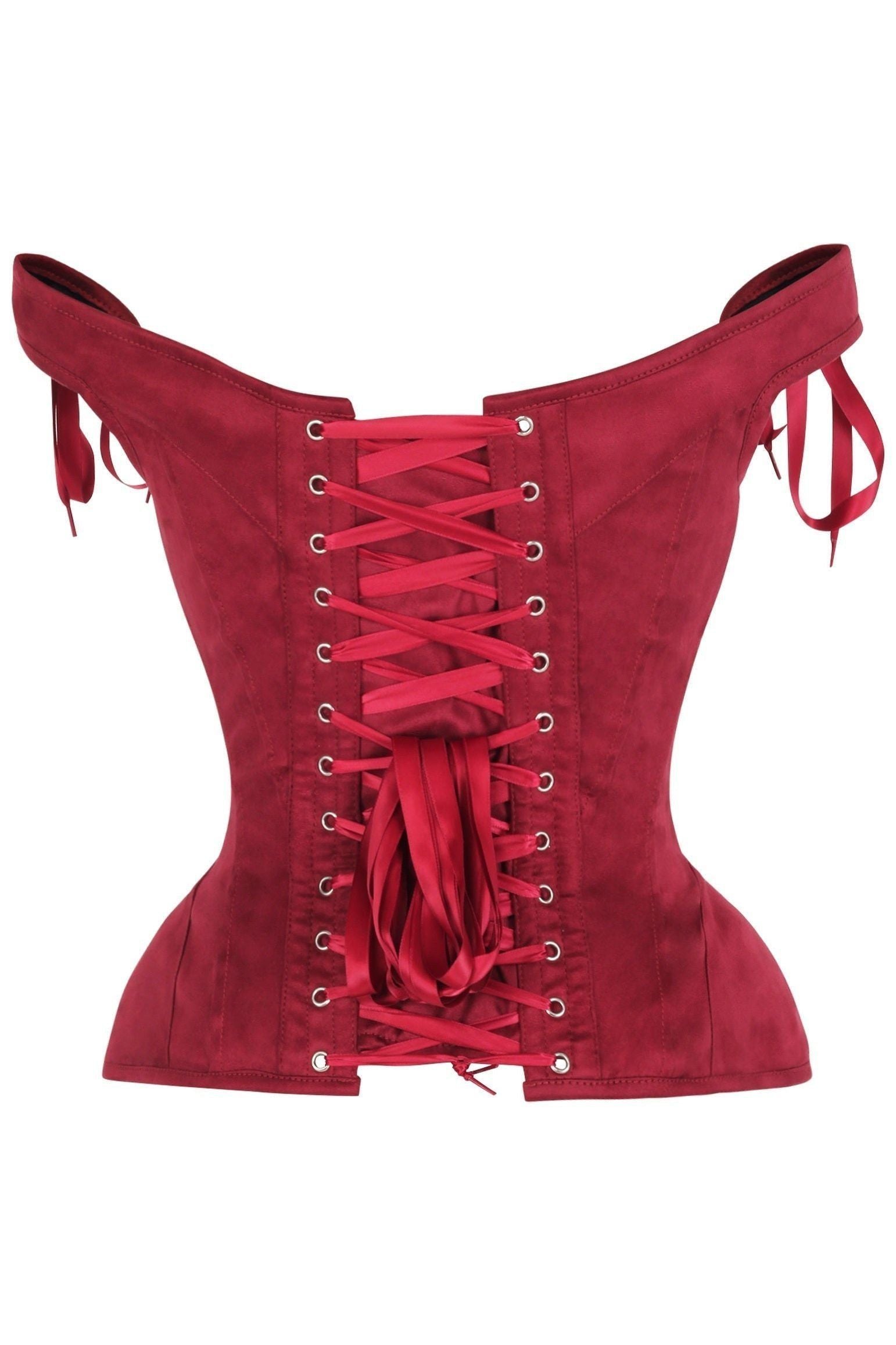 Top Drawer Red Suede Steel Boned Corset w/Straps - Daisy Corsets