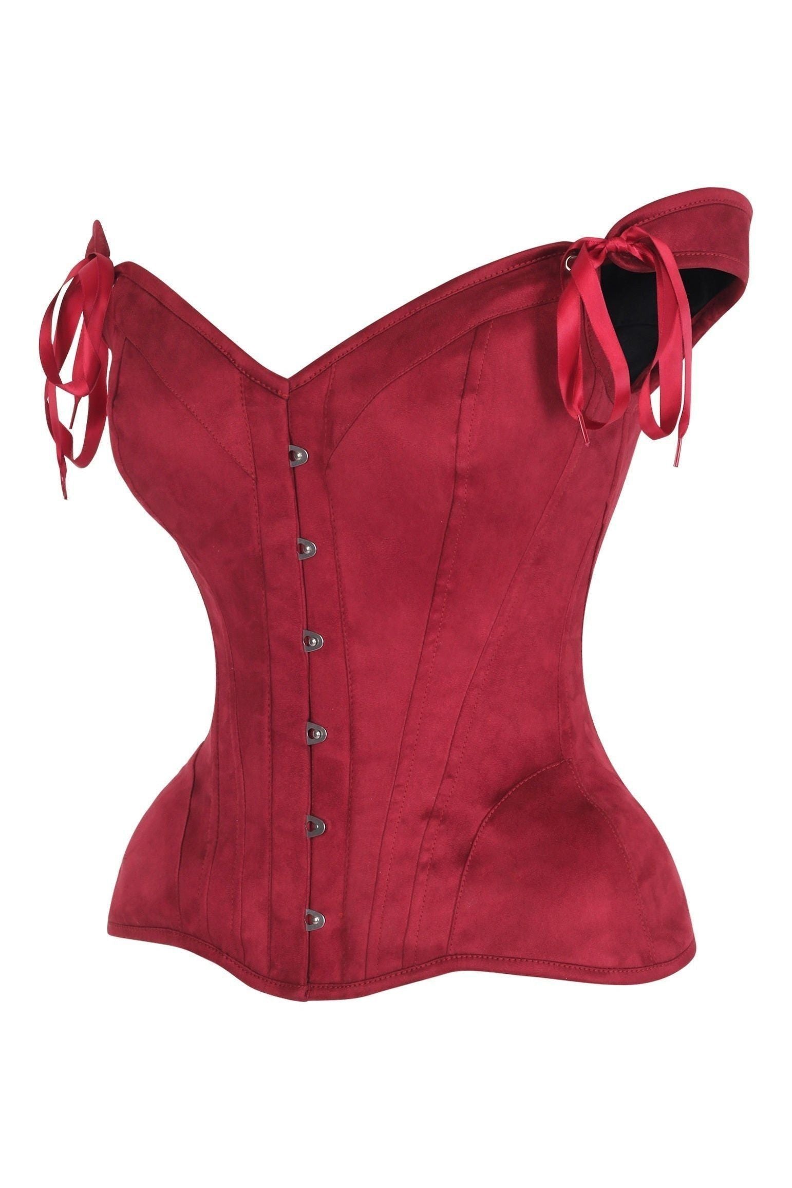 Top Drawer Red Suede Steel Boned Corset w/Straps - Daisy Corsets