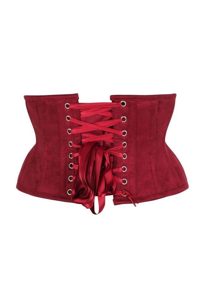 Top Drawer Red Suede Steel Boned Mini Waist Cincher Corset - Daisy Corsets