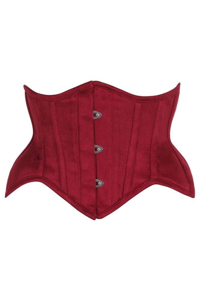 Top Drawer Red Suede Steel Boned Mini Waist Cincher Corset - Daisy Corsets