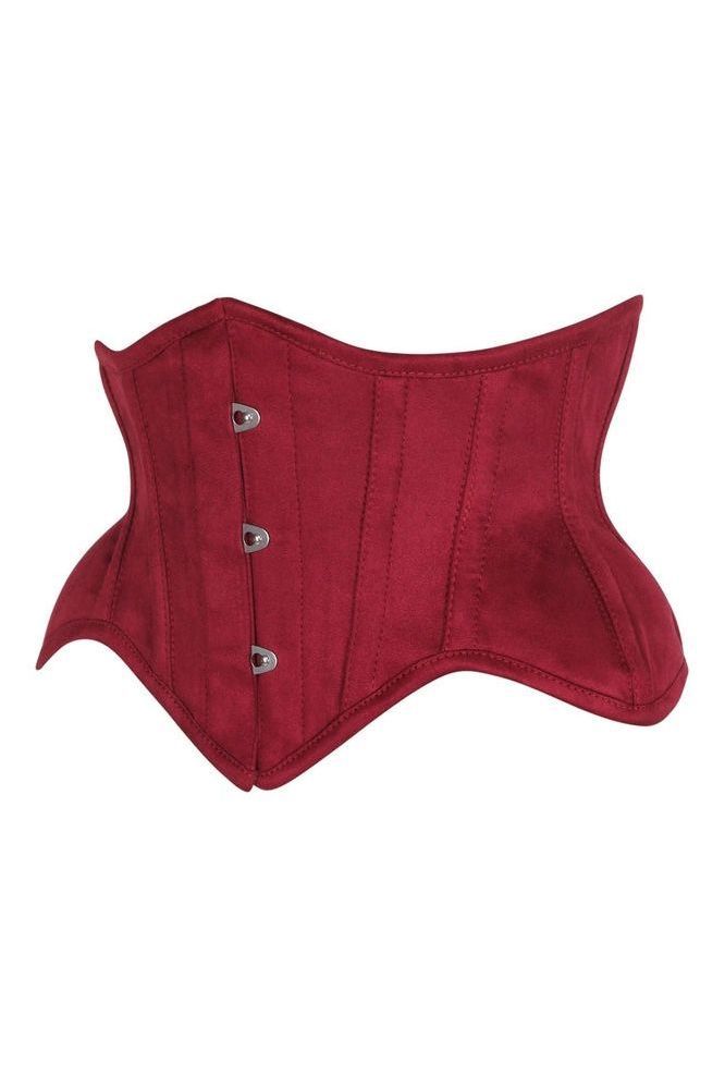 Top Drawer Red Suede Steel Boned Mini Waist Cincher Corset - Daisy Corsets