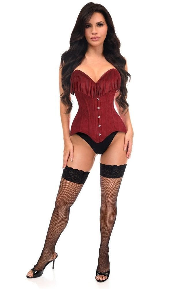 Top Drawer Red Suede Steel Boned Overbust Corset w/Fringe - Daisy Corsets