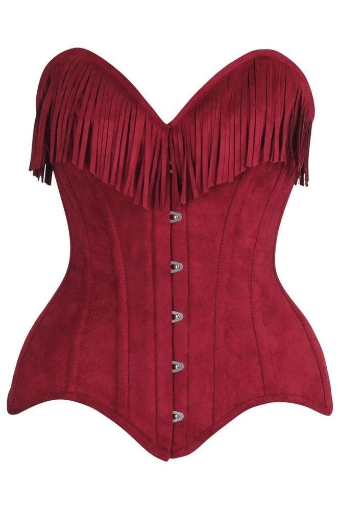 Top Drawer Red Suede Steel Boned Overbust Corset w/Fringe - Daisy Corsets