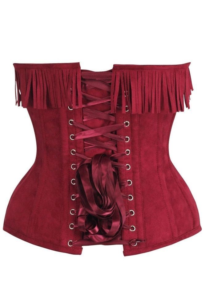 Top Drawer Red Suede Steel Boned Overbust Corset w/Fringe - Daisy Corsets