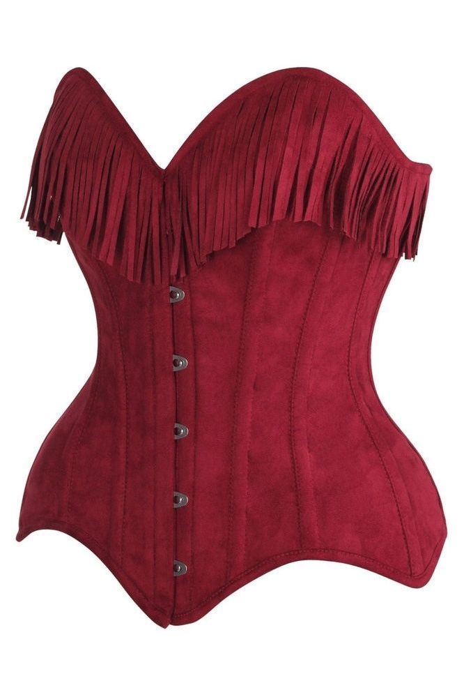 Top Drawer Red Suede Steel Boned Overbust Corset w/Fringe - Daisy Corsets