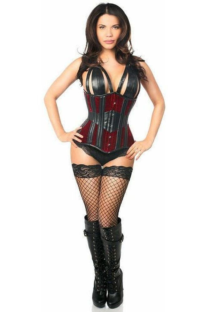 Top Drawer Red Velvet Steel Boned Underbust Corset - Daisy Corsets