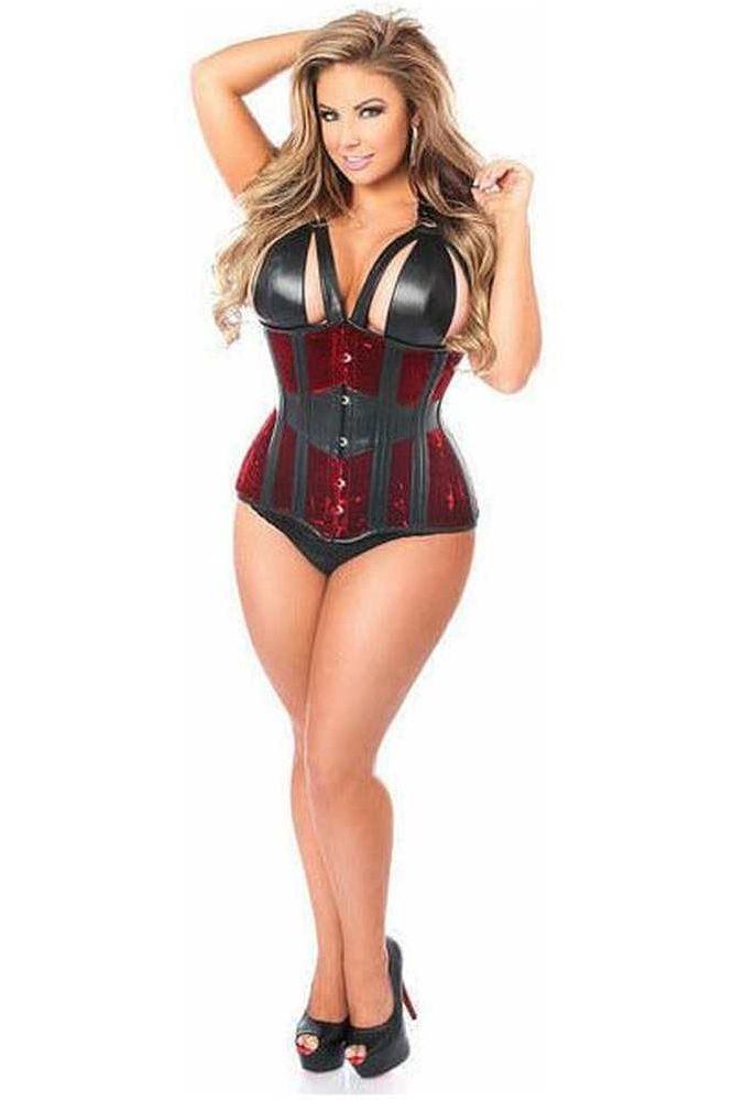 Top Drawer Red Velvet Steel Boned Underbust Corset - Daisy Corsets