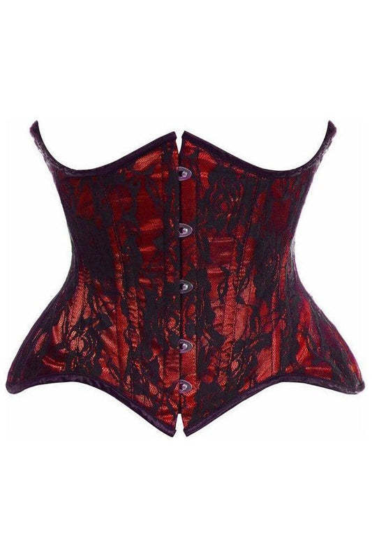 Top Drawer Red w/Black Lace Double Steel Boned Curvy Cut Waist Cincher Corset - Daisy Corsets