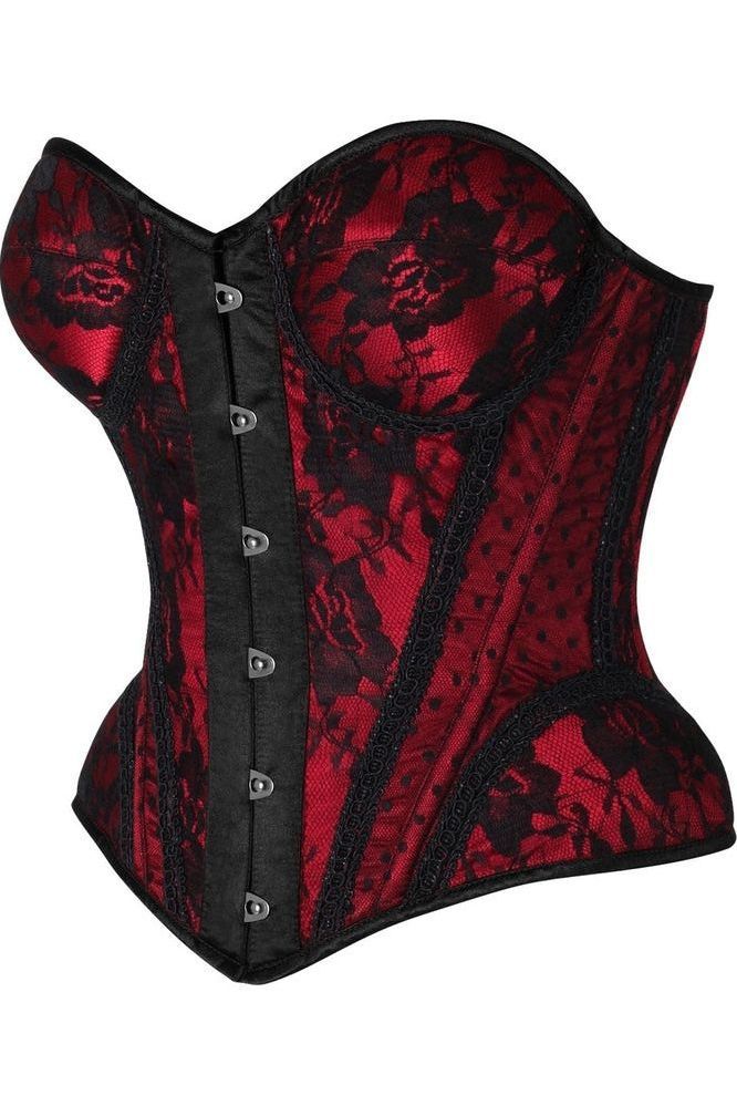 Top Drawer Red w/Black Lace Steel Boned Underwire Bustier Corset - Daisy Corsets