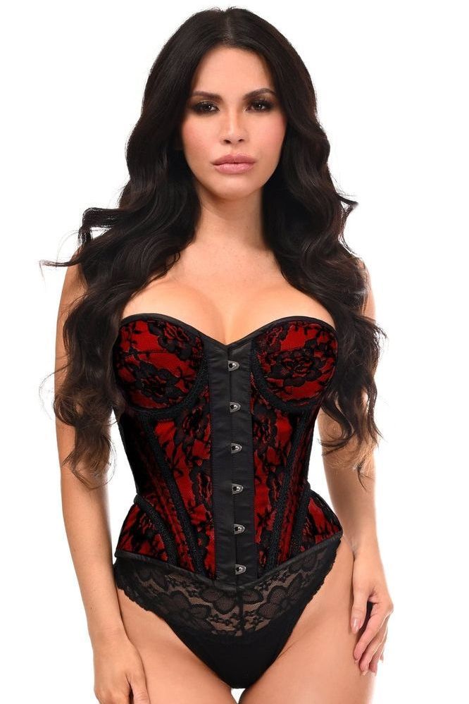 Top Drawer Red w/Black Lace Steel Boned Underwire Bustier Corset - Daisy Corsets