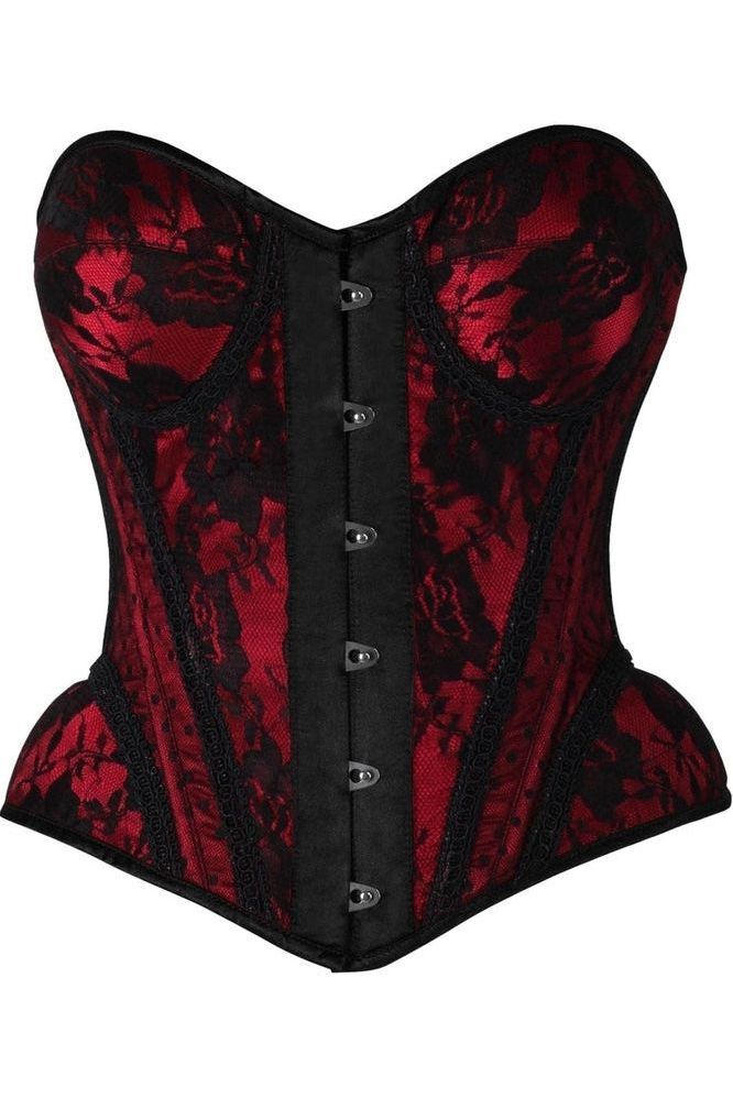 Top Drawer Red w/Black Lace Steel Boned Underwire Bustier Corset - Daisy Corsets