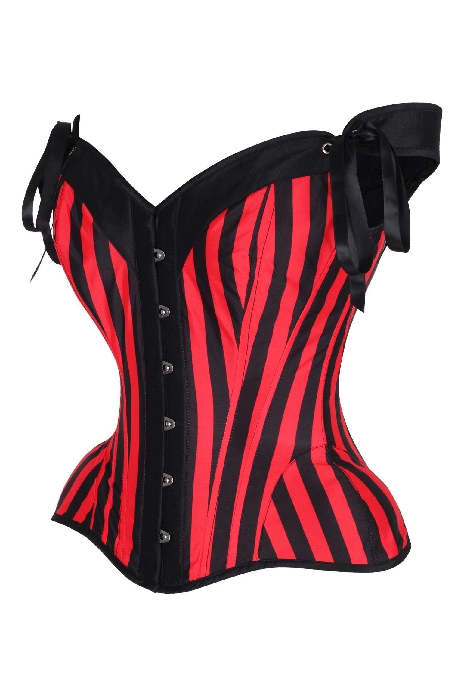 Top Drawer Red/Black Striped Steel Boned Corset w/Straps - Daisy Corsets