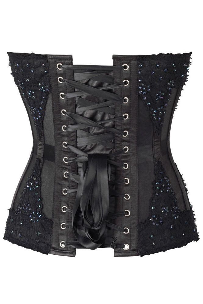 Top Drawer Sheer Black Mesh & Beaded Steel Boned Overbust Corset - Daisy Corsets
