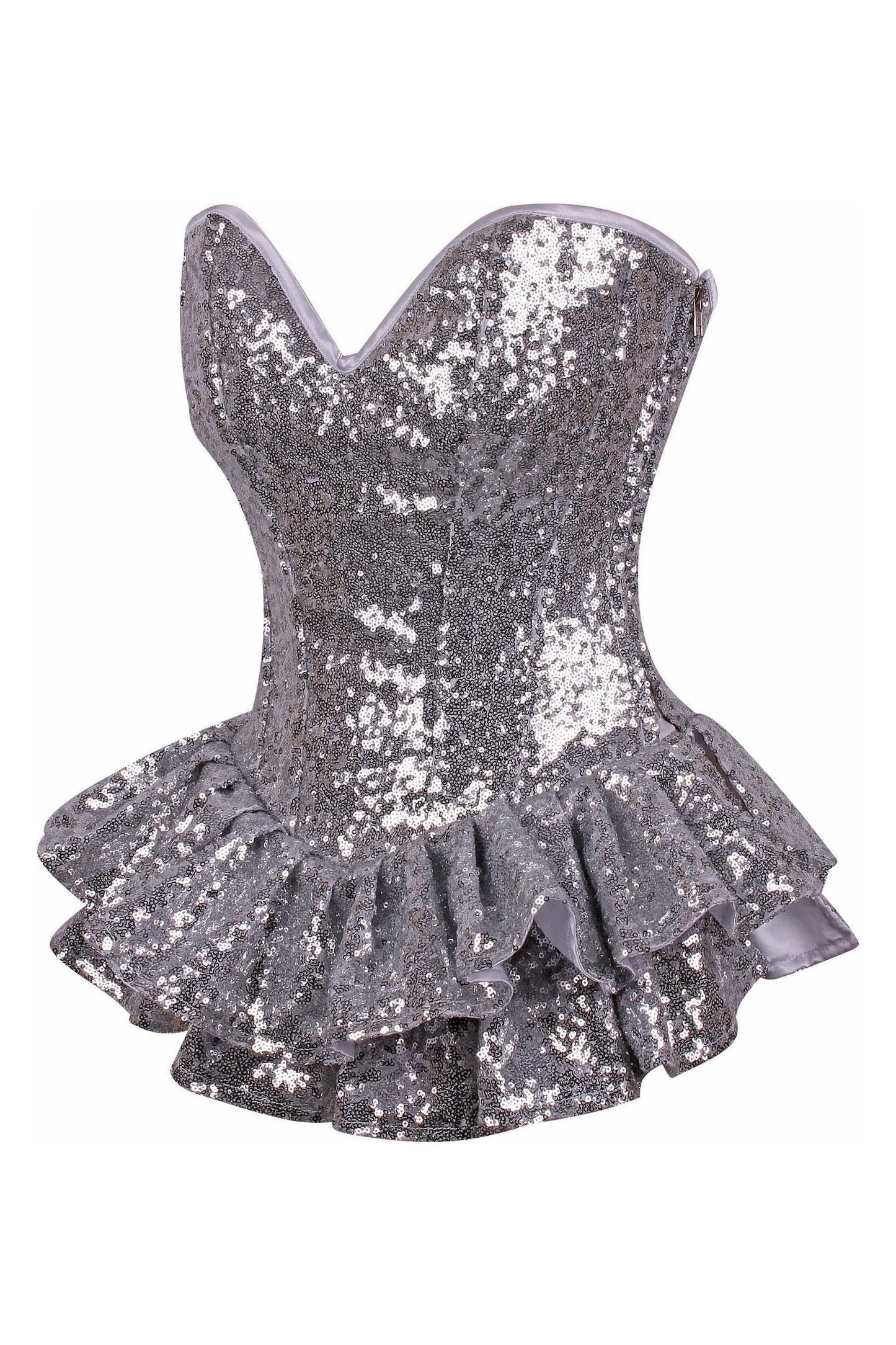 Top Drawer Silver Sequin Steel Boned Mini Corset Dress - Daisy Corsets