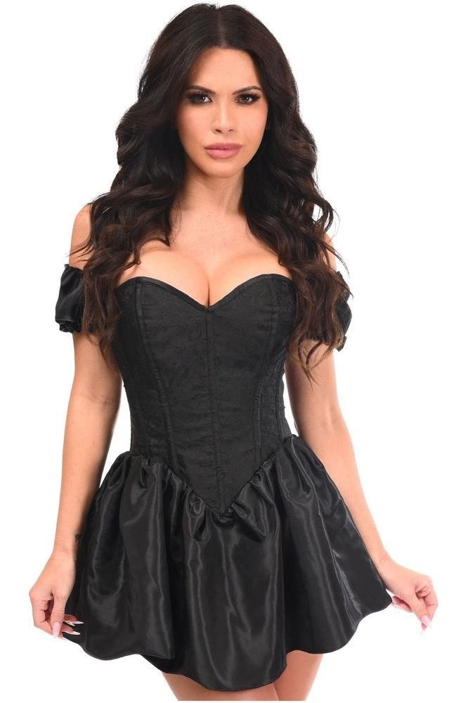 Top Drawer Steel Boned Black Brocade & Taffeta Corset Dress - Daisy Corsets