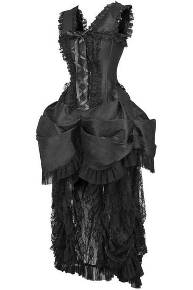 Top Drawer Steel Boned Black Lace Victorian Bustle Corset Dress - Daisy Corsets