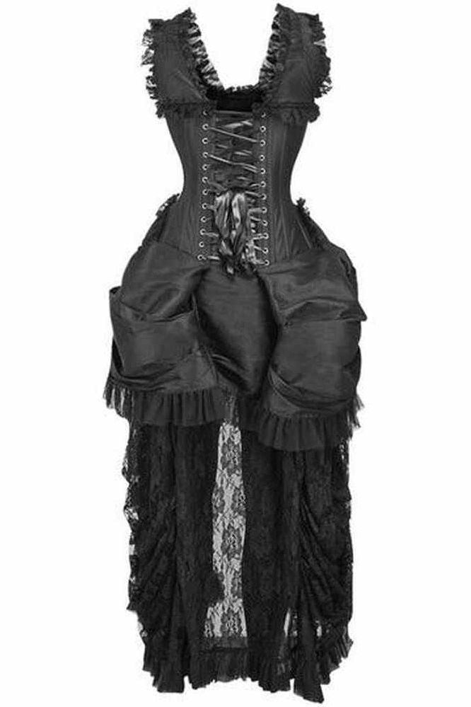 Top Drawer Steel Boned Black Lace Victorian Bustle Corset Dress - Daisy Corsets