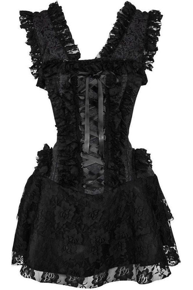 Top Drawer Steel Boned Black Lace Victorian Corset Dress - Daisy Corsets