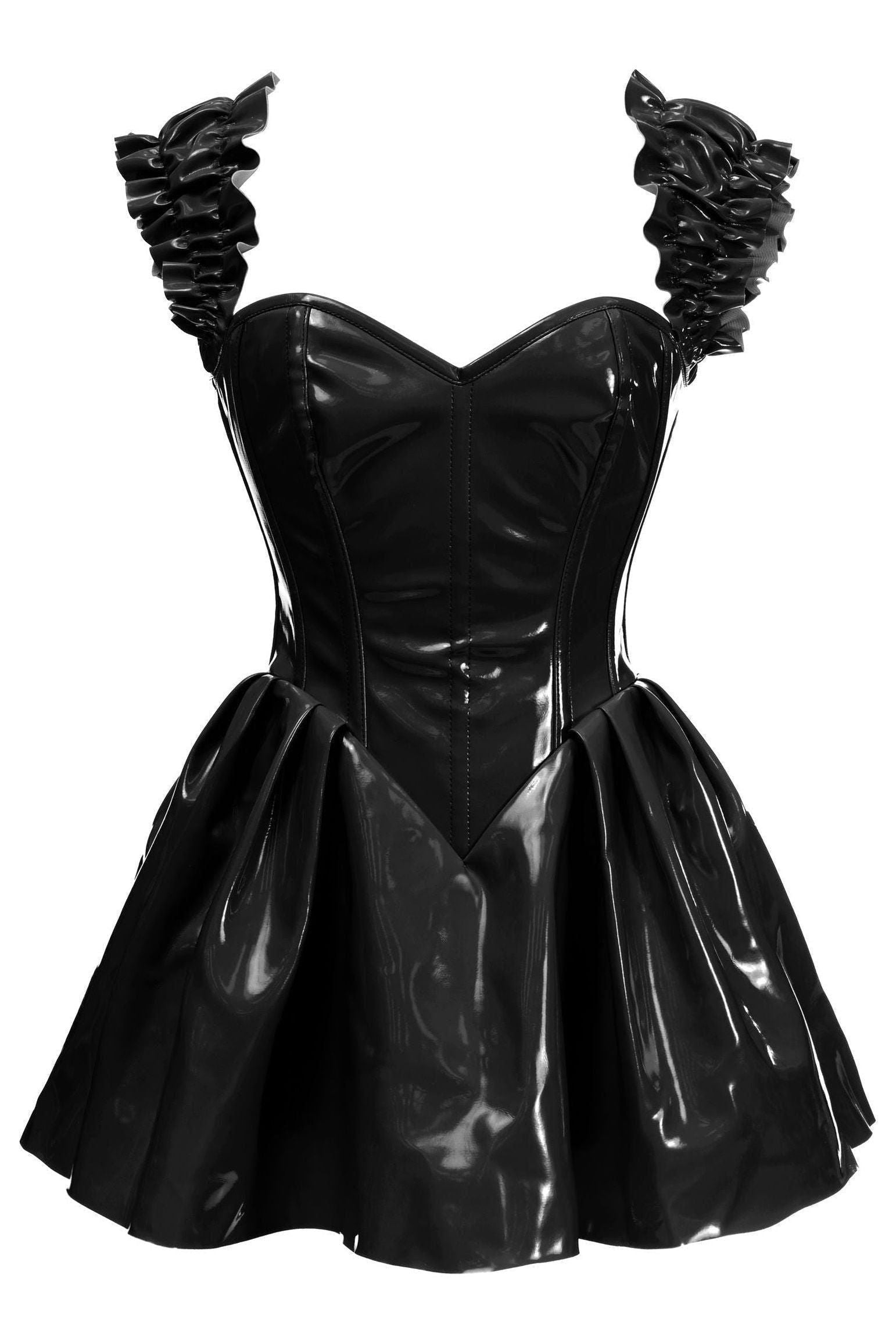 Top Drawer Steel Boned Black Patent PVC Vinyl Corset Dress - Daisy Corsets
