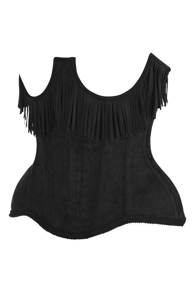 Top Drawer Steel Boned Black Suede Underwire Underbust Corset Cincher w/Fringe - Daisy Corsets